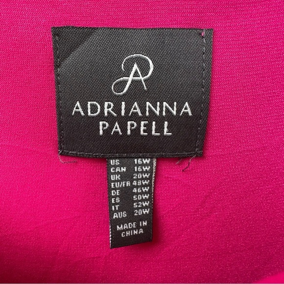 Adrianna Papell Magenta Chiffon Overlay Shutter Pleat Sheath Dress 16W Wedding - Picture 5 of 10